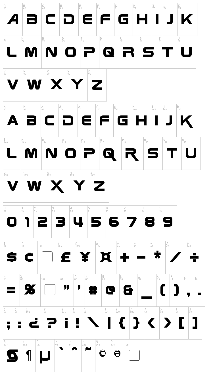 Zebulon font map
